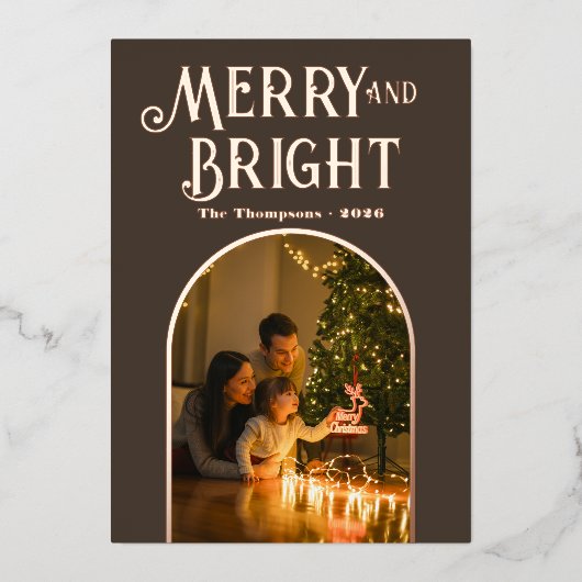 モダンなテープ＆ローズゴールドのクリスマス写真 箔シーズンカード (正面)