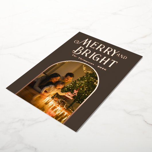 モダンなテープ＆ローズゴールドのクリスマス写真 箔シーズンカード (回転した状態)