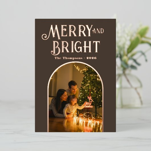 モダンなテープ＆ローズゴールドのクリスマス写真 箔シーズンカード (立ち正面)