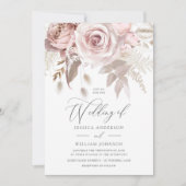 モダンなデザイナーのダスティローズブロッシュの詳細と結婚式 招待状 (正面)