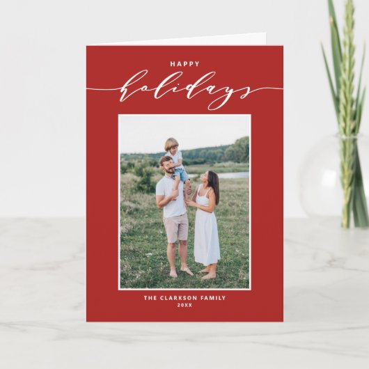 モダンなデザインが素敵な赤いタイポグラフィーのホリデーカード写真 シーズンカード (正面)