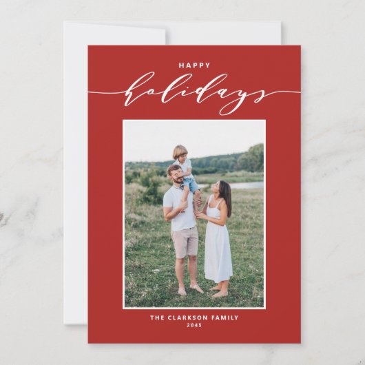 モダンなデザインが素敵な赤いホリデーカード - お写真とメッセージを入れて シーズンカード (正面)