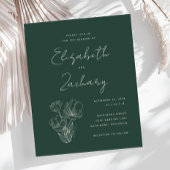 モダンなデザインのダークグリーンの結婚式招待状(植物・ botanical テーマ)