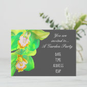モダンなデザインの庭園でのオーキッドの花をテーマにしたパーティー 招待状 (スタンド正面)