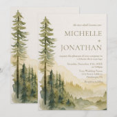 モダンなデザインの松の木が描かれたクリスチャンウェディング 招待状 (正面/裏面)