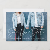 モダンなデザインの結婚式「Save the Date」写真カード セーブザデート (正面)