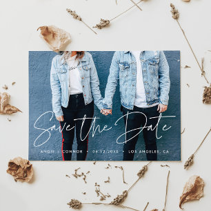 モダンなデザインの結婚式「Save the Date」写真カード セーブザデート