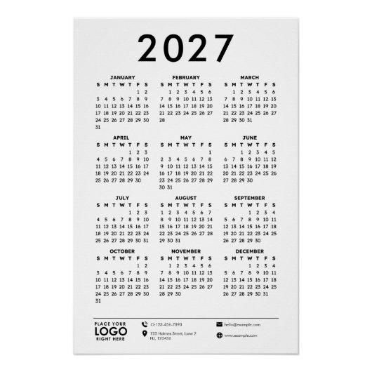 モダンなデザインの2027年カレンダー（企業用ロゴ入り） ポスター (正面)