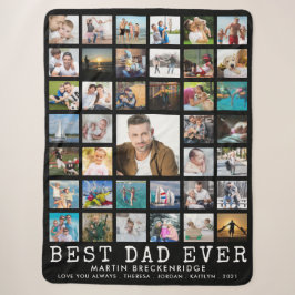 モダンなデザインのBEST DAD EVERフォトコラージュ ブラック(テキスト変更可) シェルパブランケット