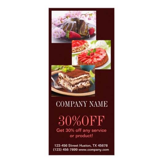 モダンなデザートのカップケーキのケーキのパン屋 ラックカード (正面)