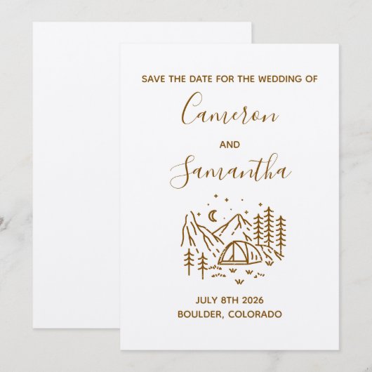 モダンなデスティネーションキャンピングウェディング セーブ・ザ・デート (正面/裏面)