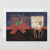 モダンなトナカイ 赤いリボン 青と黒 シーズンカード (正面)