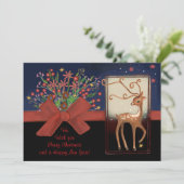 モダンなトナカイ 赤いリボン 青と黒 シーズンカード (スタンド正面)