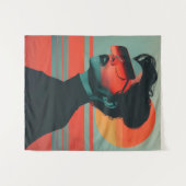 モダンなトレンディな女性 レトロな夕焼けのタペストリー タペストリー (正面(横))