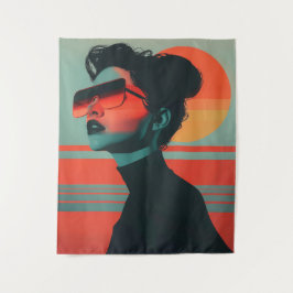 モダンなトレンディーな女性 レトロな夕焼け タペストリー