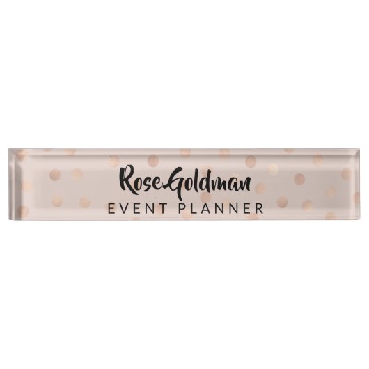 モダンなトレンディーのばら色の金ゴールドの紙吹雪は贅沢に点を打ちます デスクネームプレート (正面)