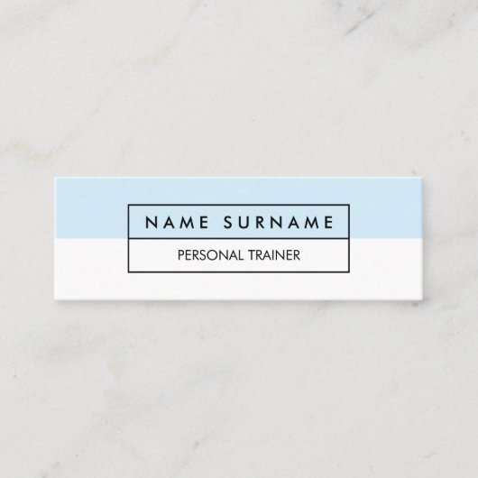 モダンなトレーナーのパステル調の青い小型名刺 スキニー名刺 (正面)