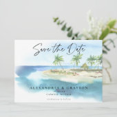 モダンなトロピカルオceanビーチウェディングQRコード セーブザデート (スタンド正面)