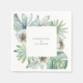 モダンなトロピカルグリーンのフォリアージウェディングオーダー スタンダードカクテルナプキン (正面)