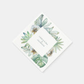 モダンなトロピカルグリーンのフォリアージウェディングオーダー スタンダードカクテルナプキン (角)