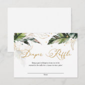 モダンなトロピカルグリーンの葉がゴールドのオムツくじを飾る エンクロージャーカード (正面/裏面)