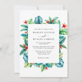 モダンなトロピカルグリーンフレームのサマーウェディング 招待状 (正面)