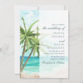 モダンなトロピカルビーチとパームツリーの結婚式 招待状 (正面)