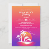 モダンなトロピカルビーチサンセットバースデーパーティー 招待状 (正面)
