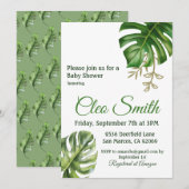 モダンなトロピカルリーフのジェンダーニュートラルベビーシャワー 招待状 (正面/裏面)