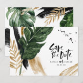 モダンなトロピカル アブストラクト ペイント ウェディング セーブザデート (正面/裏面)