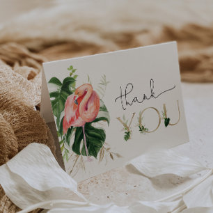 モダンなトロピカル フラミンゴ ベビーシャワーまたは誕生日 サンキューカード