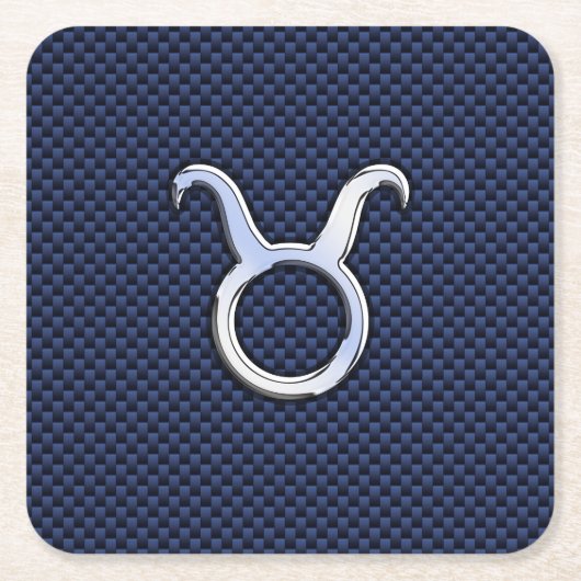 モダンなトーラスの(占星術の)十二宮図の印青いカーボン繊維のプリント スクエアペーパーコースター (正面)