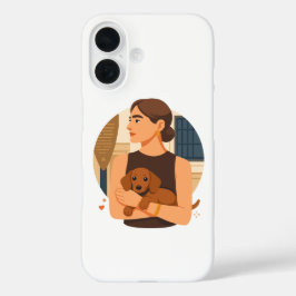モダンなドッグマムの美意識と可愛い子犬 iPhone 16ケース