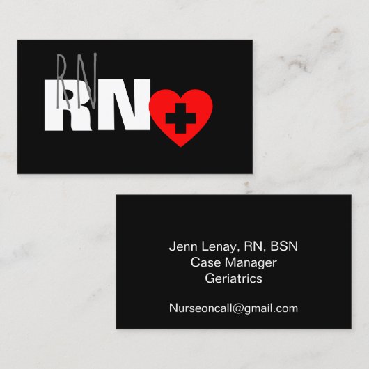 モダンなナースの赤いハートの標準的な名刺 名刺 (正面/裏面)