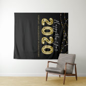モダンなニューイヤー ブラックゴールド フォトバックドロップ タペストリー (インサイチュ(横))