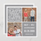 モダンなニュートラルの灰色の保存日付の写真カード 招待状 (正面/裏面)