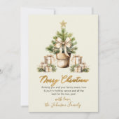 モダンなニュートラルカラーの水彩クリスマスツリー ベージュ シーズンカード (正面)
