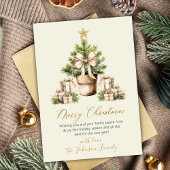 モダンなニュートラルカラーの水彩クリスマスツリー ベージュ シーズンカード
