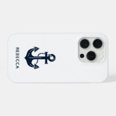 モダンなネイビーブルーのアンカーデザインのオリジナルグッズ iPhoneケース (裏面横)