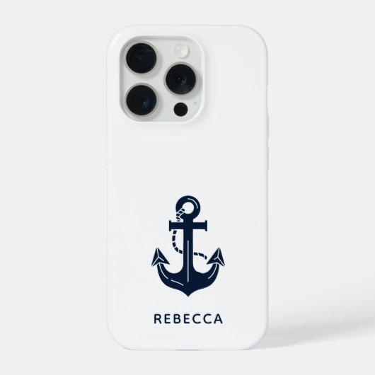 モダンなネイビーブルーのアンカーデザインのオリジナルグッズ iPhoneケース (裏面)