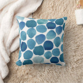 モダンなネイビーブルーの水彩模様ドット クッション (ブランケット)