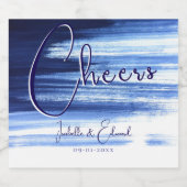 モダンなネイビーブルーの水彩筆跡が白地に ビールラベル (シングルラベル)