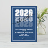 モダンなネイビーブルーの2026年卒業記念 案内状 (スタンド正面)