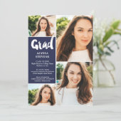 モダンなネイビーブルーのGradスクリプト4枚の写真 卒業 招待状 (スタンド正面)