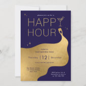 モダンなネイビー&ゴールドのカンパニーネットワーキングハッピーアワー 招待状 (正面)