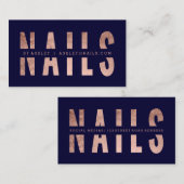 モダンなネイルによって切り取られるばら色の金ゴールドのタイポグラフィ海軍 名刺 (正面/裏面)