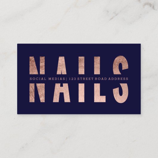 モダンなネイルによって切り取られるばら色の金ゴールドのタイポグラフィ海軍 名刺 (裏面)