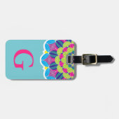 モダンなネオンは明るい曼荼羅及び大文字を着色します ラゲッジタグ (正面横)