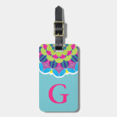 モダンなネオンは明るい曼荼羅及び大文字を着色します ラゲッジタグ (正面縦)