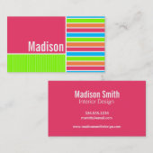 モダンなネオンは縞で飾ります; ピンクの青緑 名刺 (正面/裏面)